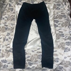 Pink Rose Design Black Leggings